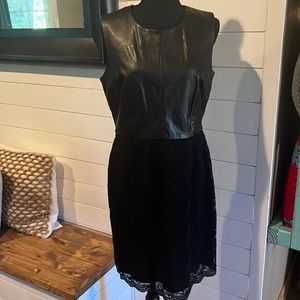 Calvin Klein Black 10 Faux Leather & Lace Skirt Sleeveless Dress - EUC